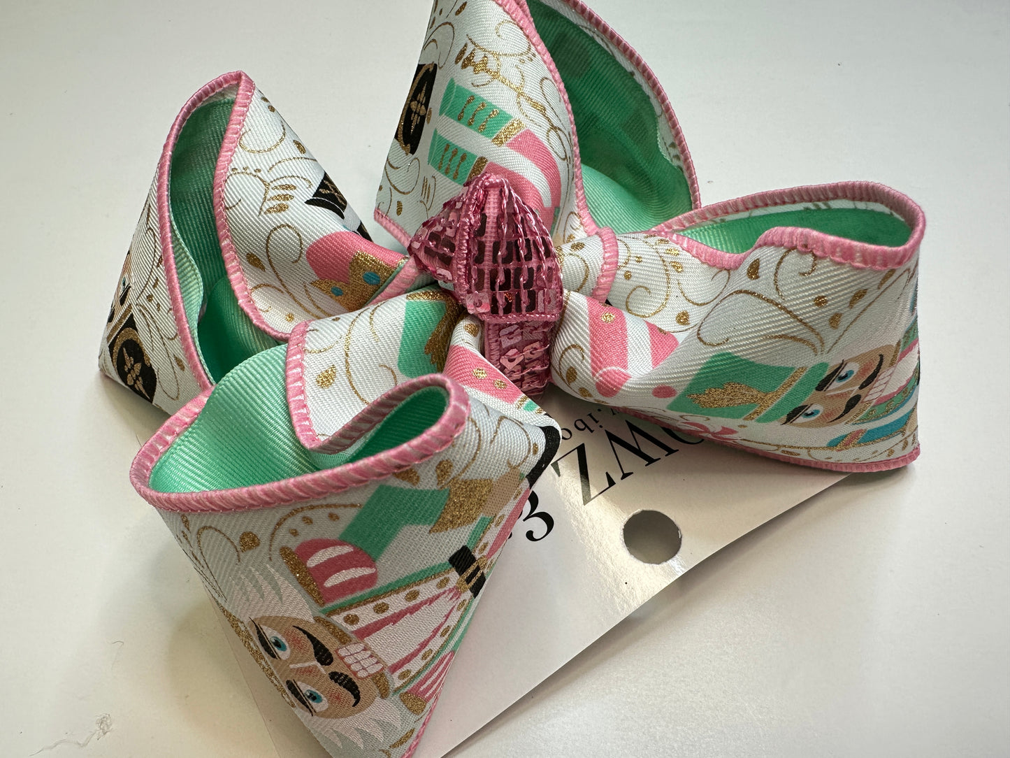 Christmas Nutcracker Pink and Mint Colored Inspired Hairbow for your Girls