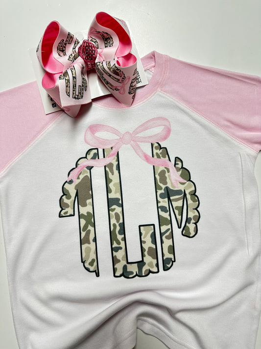 Camo Personalized Fun Trendy T-shirt and Bow for your Girls! Monogram Shirt and Bow ~ Perfect for your Camo loving Girls