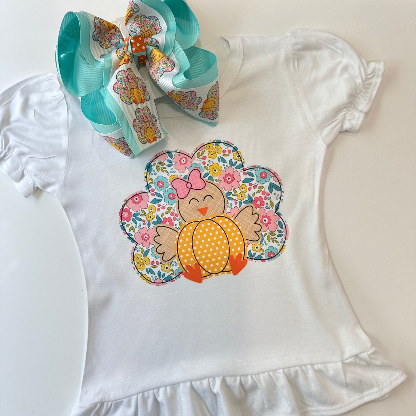 Floral Turkey HairBow and Matching Tee ~ Choose Bow, Tee, or Combo ~ Perfect for all your Fall Activities