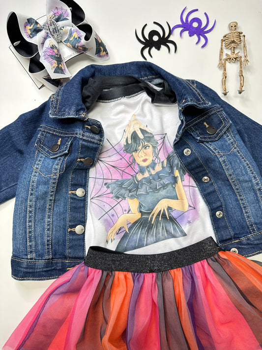 Wednesday Inspired Tee and Matching Hair bow Combo