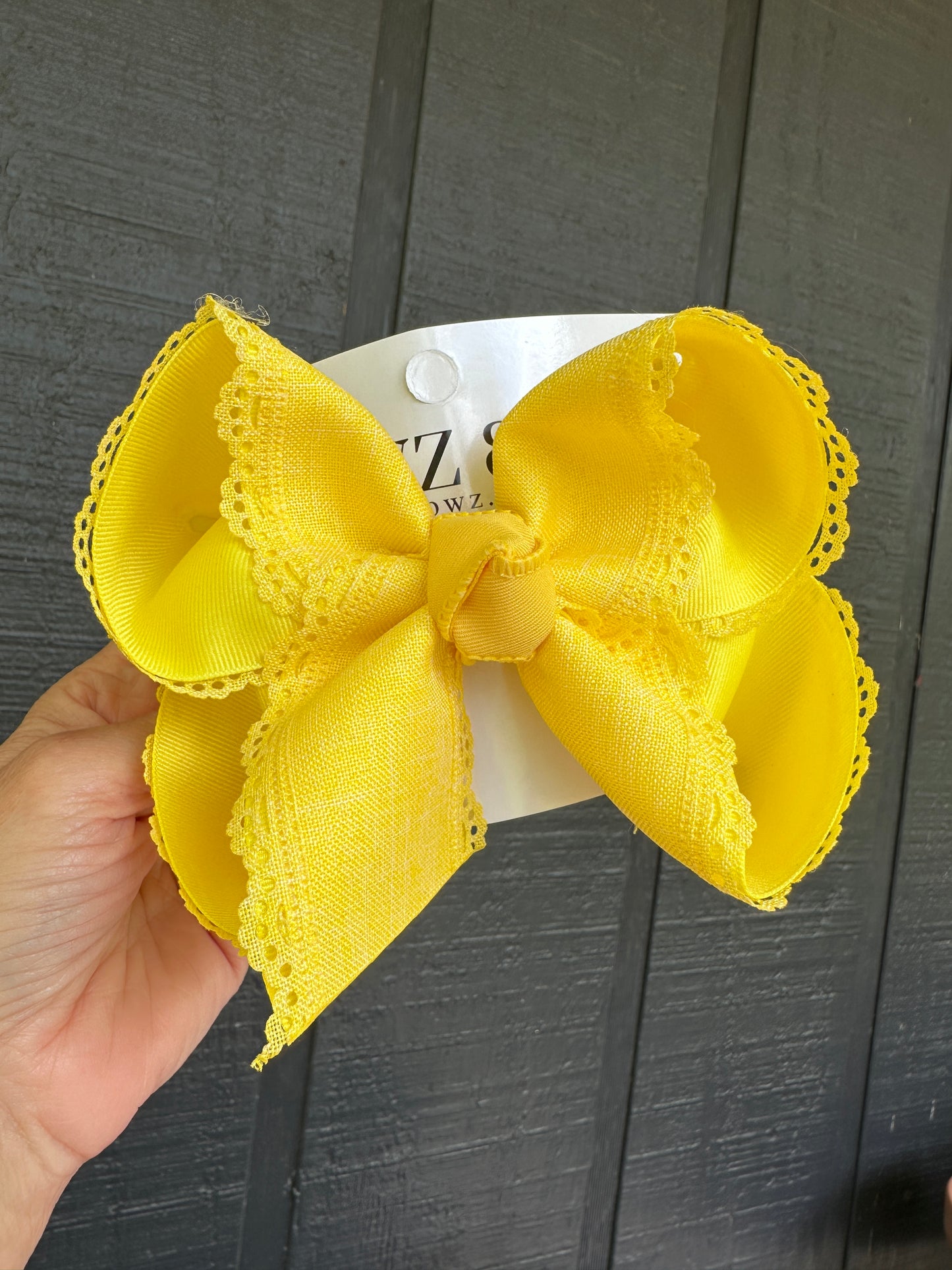 Yellow Linen Scalloped Lace edge Hairbow ~ Choose your Color and Bow size ~ Perfect for Easter and Every occasion ~ Ribbon Bow