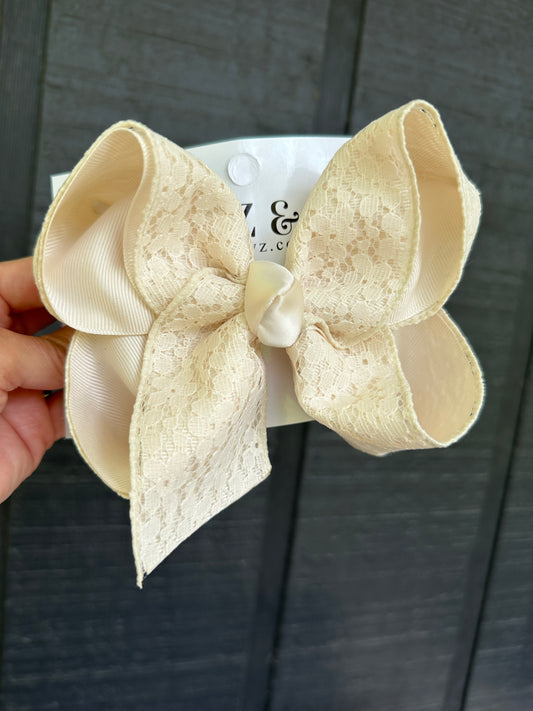 Ivory Lace Fun Hairbow ~ Choose your Color and Bow size ~ Perfect for Easter and Every occasion ~ Ribbon Bow (Copy)