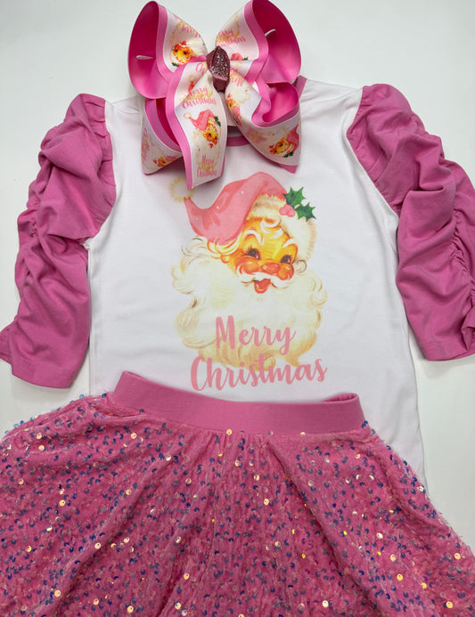 Vintage Pink Santa ~ One of Our Best Sellers ~ The Pink Santa Tee & Matching Hairbow Combo or Bow Only or Tee Only