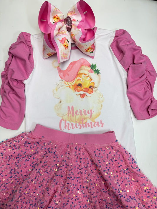 Vintage Pink Santa ~ One of Our Best Sellers ~ The Pink Santa Tee & Matching Hairbow Combo or Bow Only or Tee Only