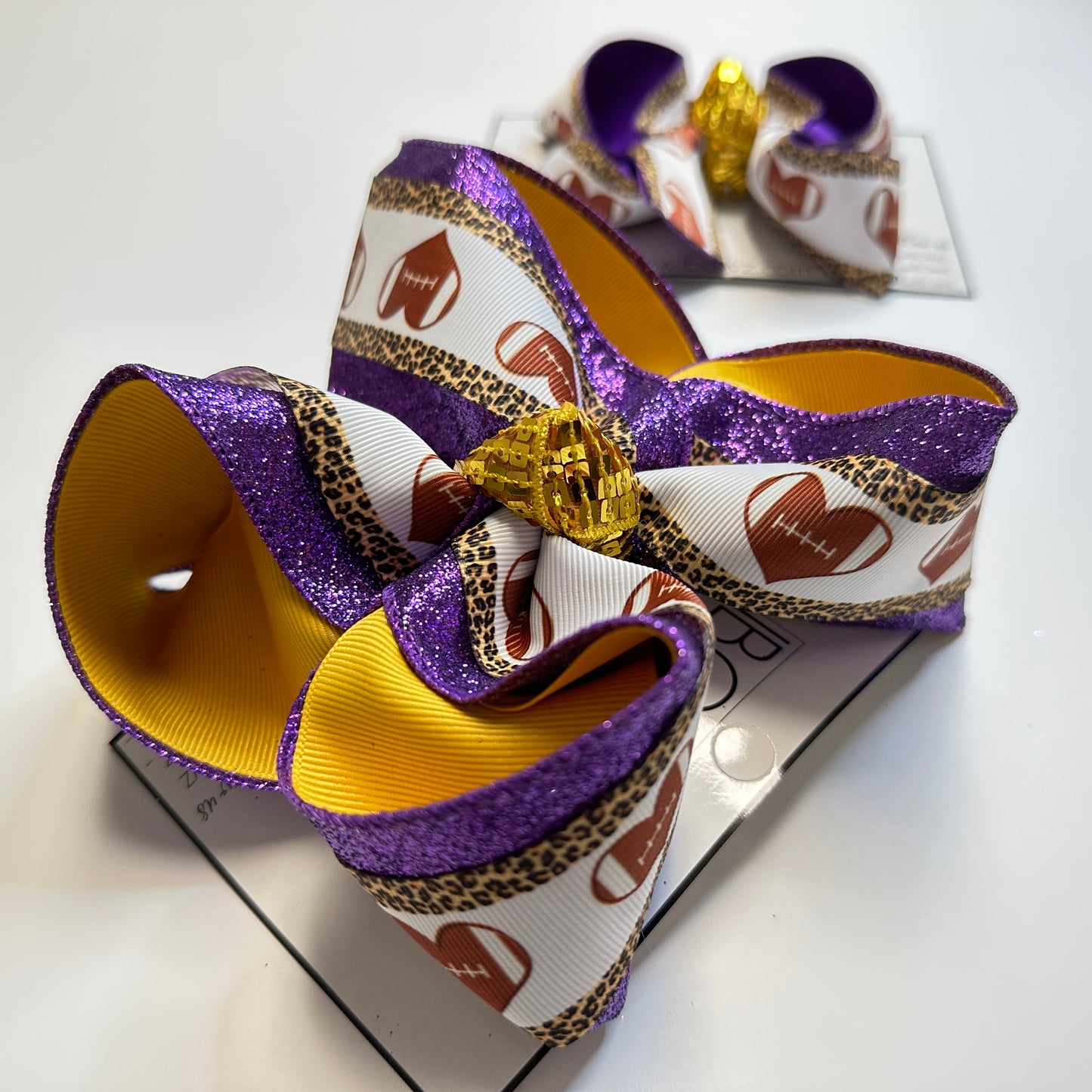 LSU Purple & Gold Football Fun Bow ~ Game Day Spirit Hairbow for girls of all ages ~ Tiger Pride