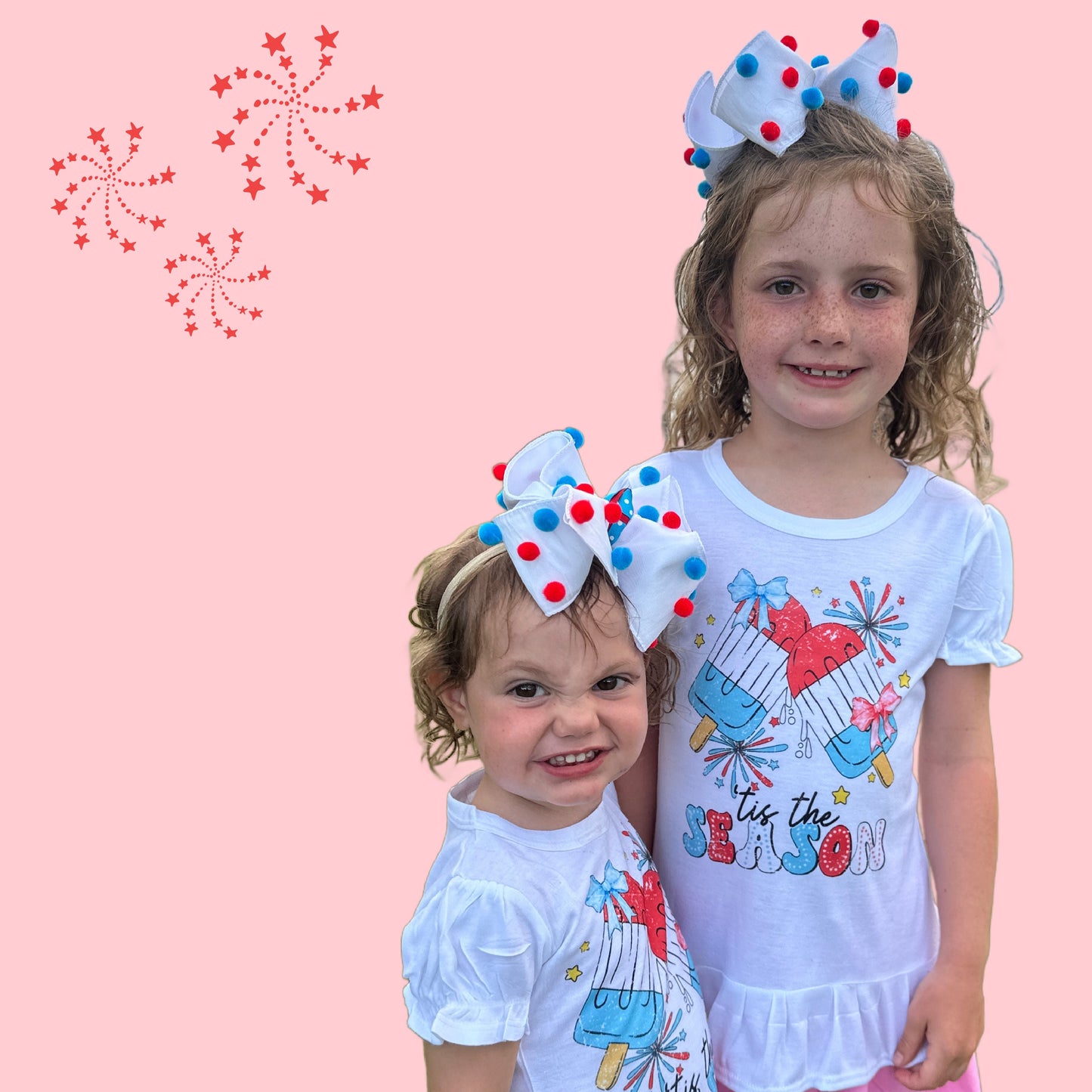 RWB Memorial Day + July 4th + Labor Day Fun Pompom hair bow ~ Perfect for all the RWB Holidays