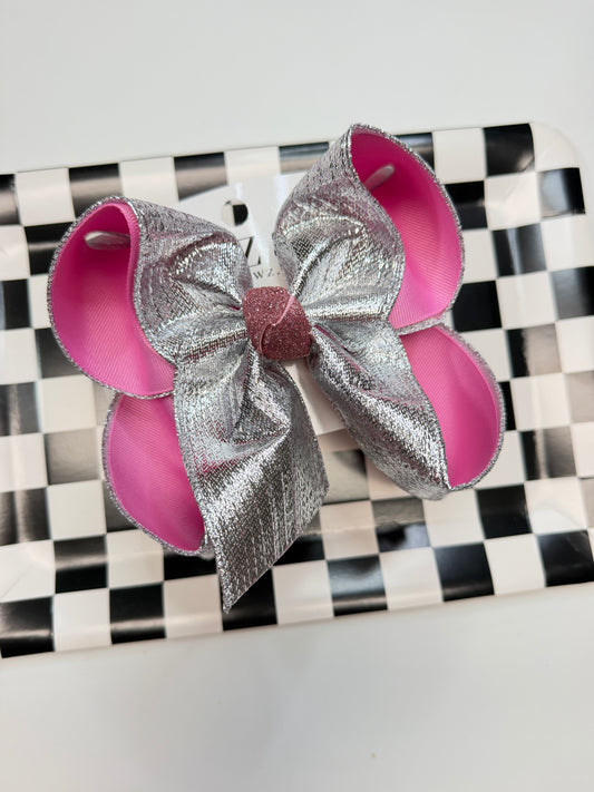 Silver Metallic Print Fun Hairbow ~ Shiny Metallic Girls' Hair Bow