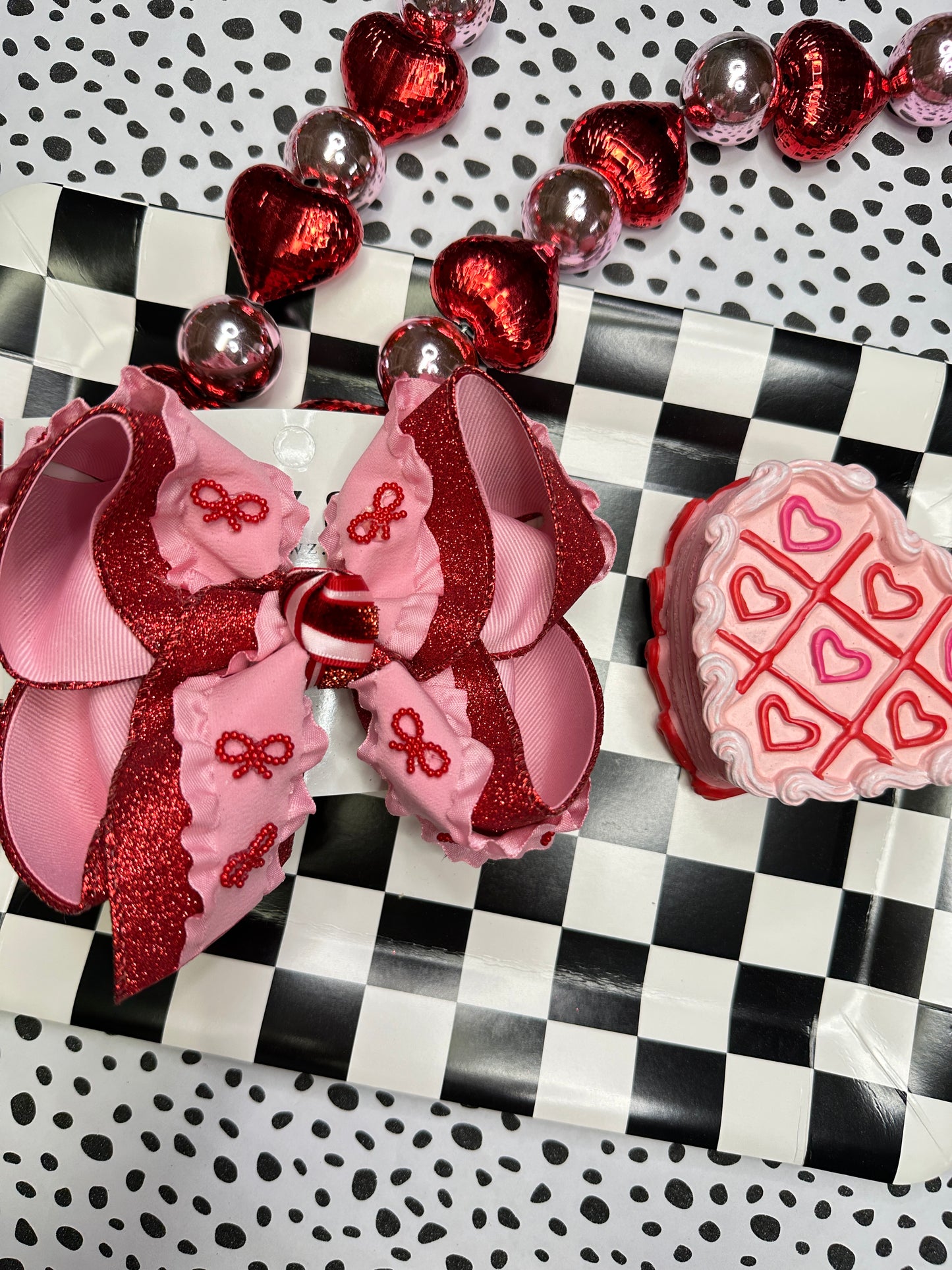 Valentines Day Ruffle and Glitter Red bow Charmed Fun Bow ~ Double Ruffle Ribbon Flat Glitter Triple Layer Boutique Ribbon Hairbow ~ Very Limited ~ Preorder Now Limited Time Only