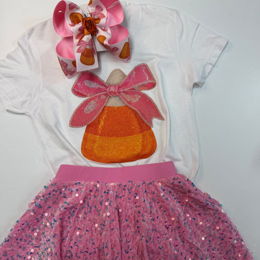 Candy Corn with Big Bow Fun Halloween & Fall Boutique T-shirt & Hairbow Outfit ~ Perfect for all your Fall & Halloween Festivities