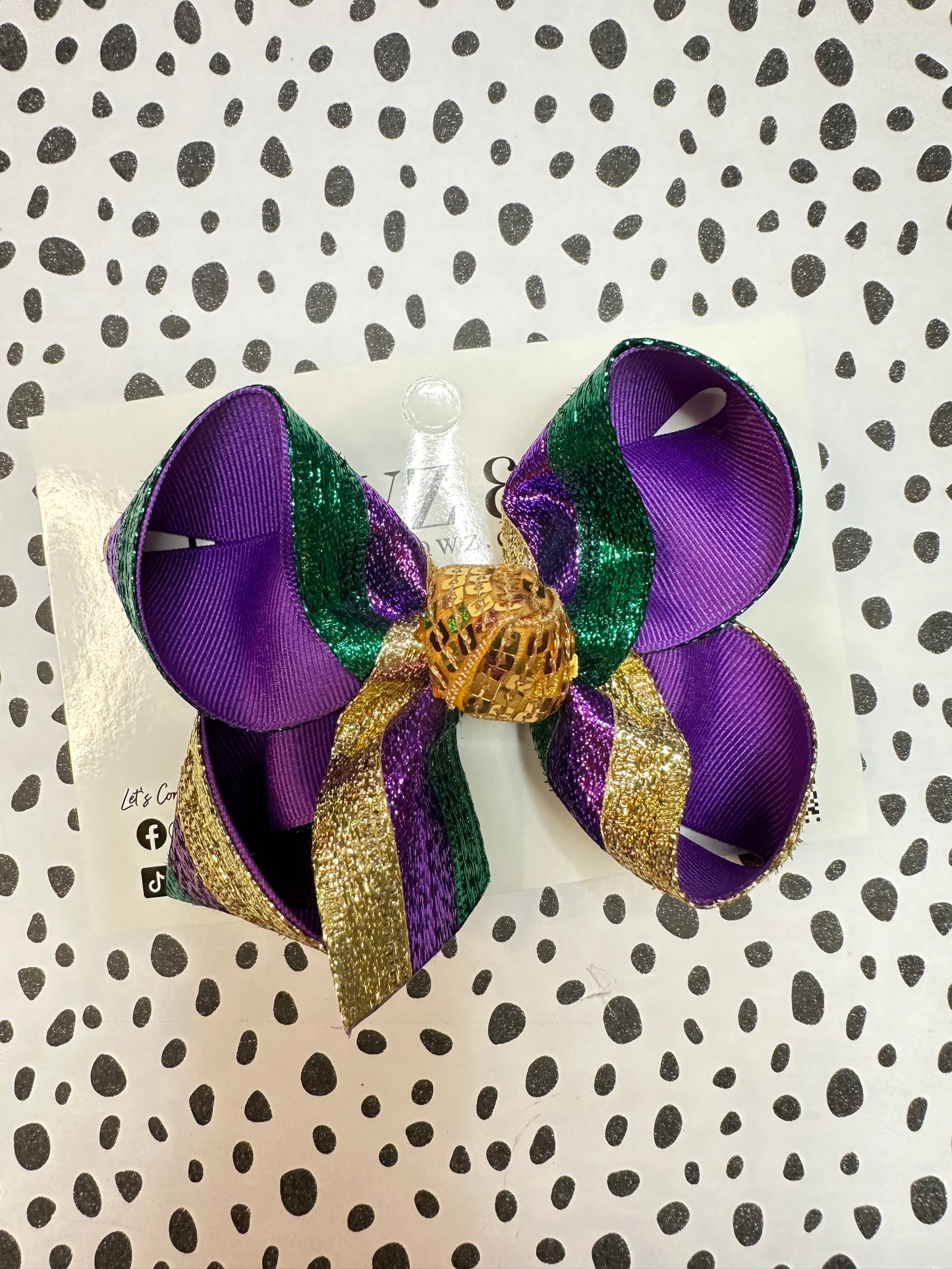 Mardi Gras Sparkle Stripe Fun Ribbon Bow ~ Choose your Bow Size ~Fun Hairbow for Girls ~ Perfect for Parades and Crawfish Boils