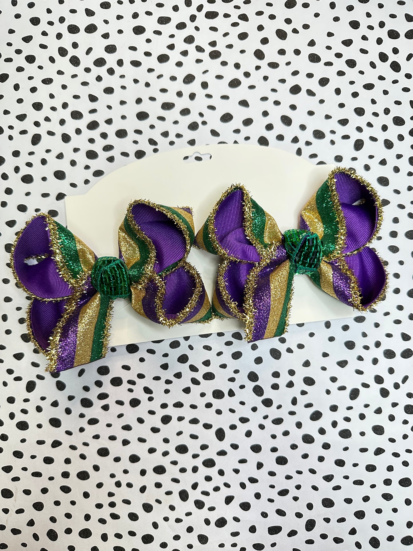 Mardi Gras Sparkle Stripe Fun Ribbon Bow ~ Choose your Bow Size ~Fun Hairbow for Girls ~ Perfect for Parades and Crawfish Boils (Copy)
