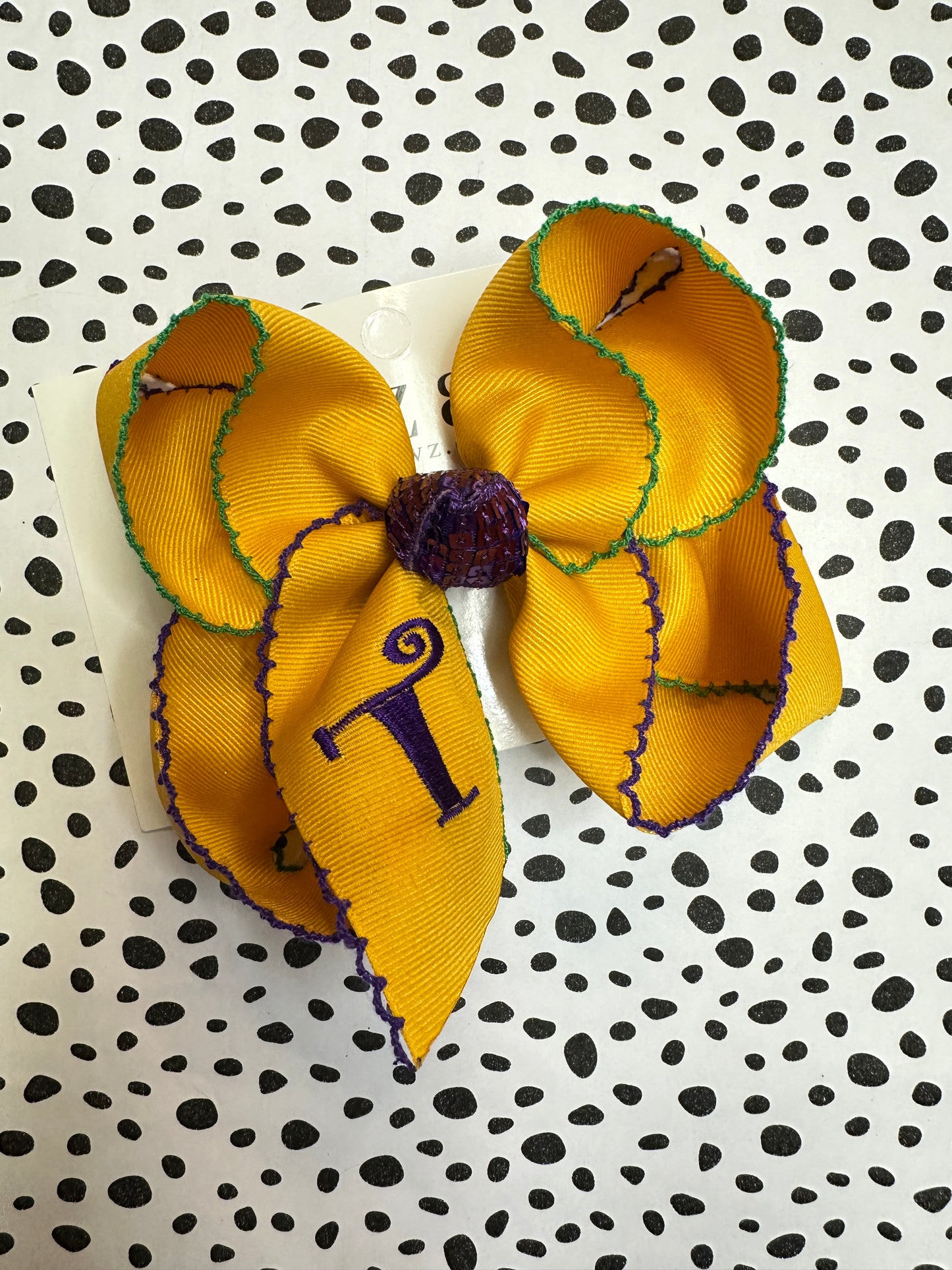 Monogram Initial Mardi Gras Moon-stitched ribbon bow ~ Choose your bow Size ~ Perfect for the Mardi Gras Season