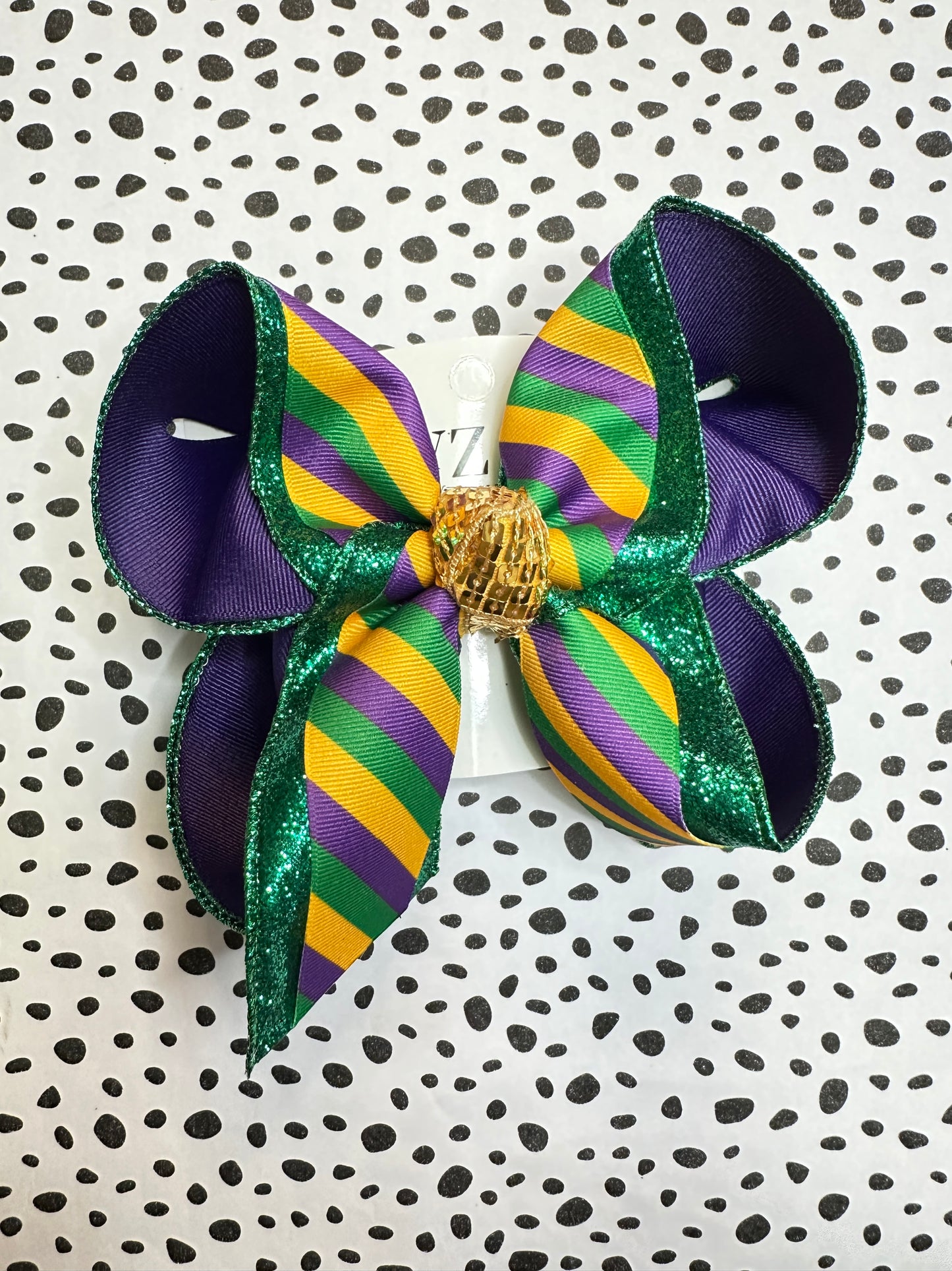 Mardi Gras Stripe Triple layer Fun Ribbon Bow ~ Choose your Bow Size ~Fun Hairbow for Girls ~ Perfect for Parades and Crawfish Boils
