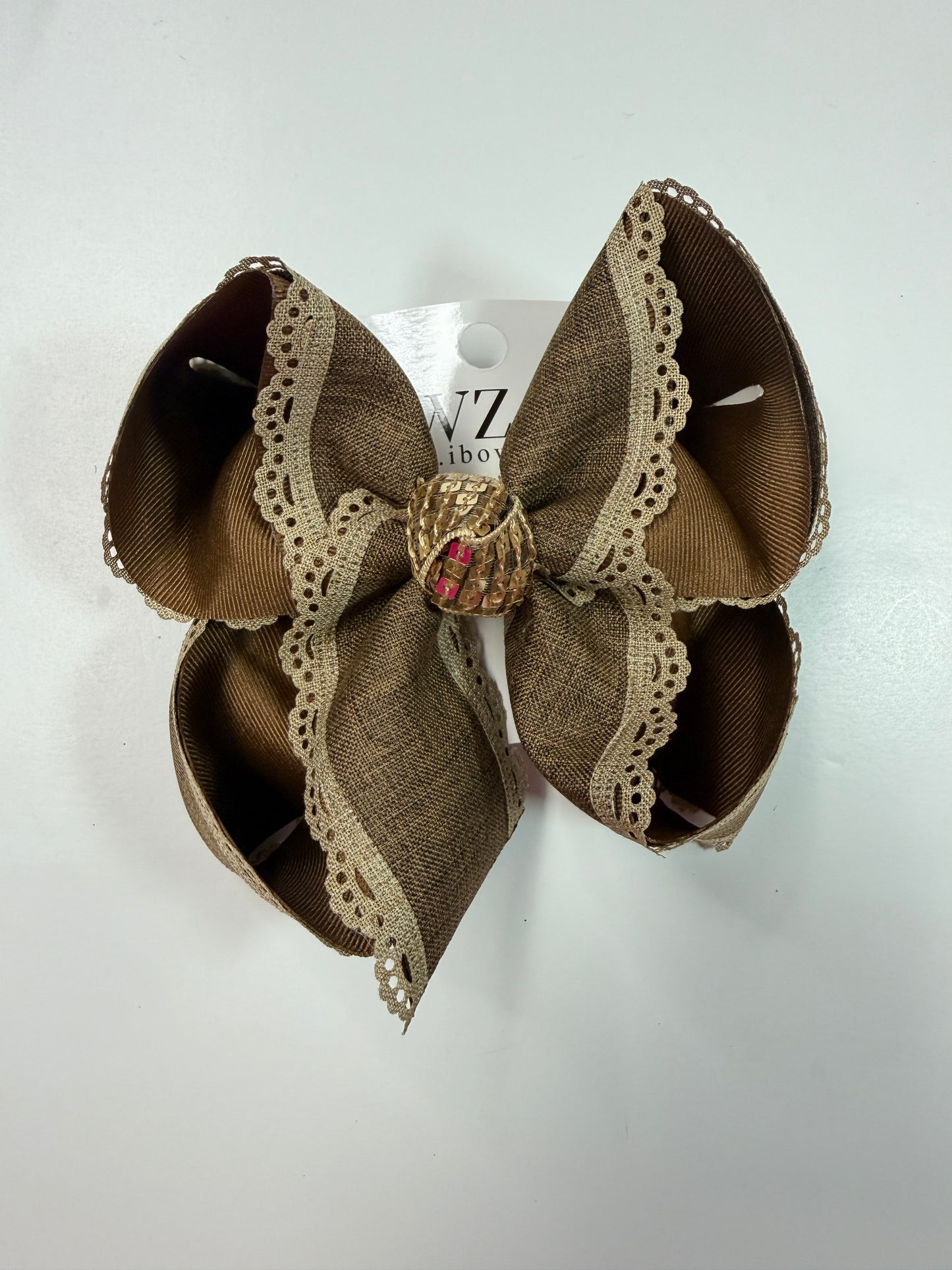 Brown + Oatmeal Scalloped edge Hairbow ~ Perfect for Fall ~ Ribbon Bow