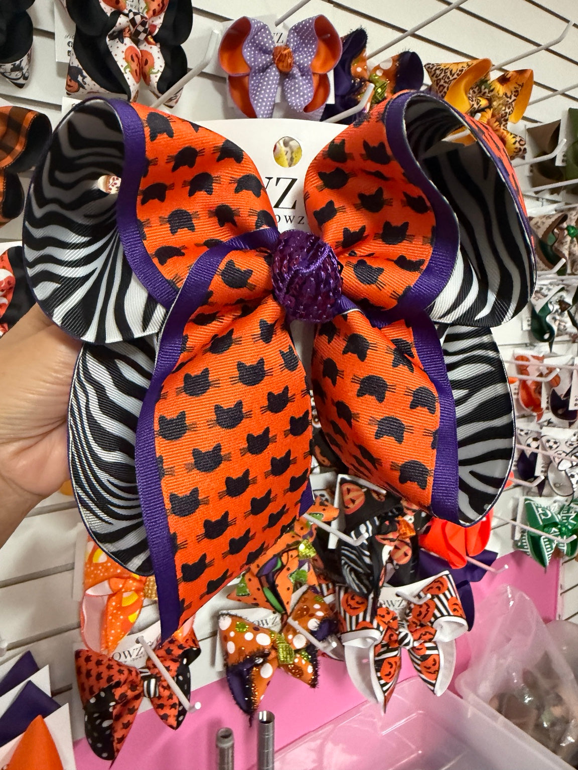 Extra Large orange cats zebra Halloween iBOWZ hair bow