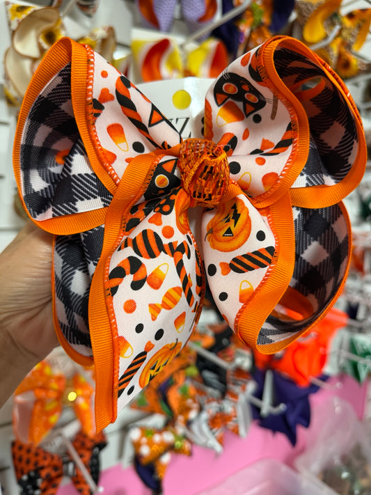 Extra Large candy corn plaid Halloween iBOWZ hair bow