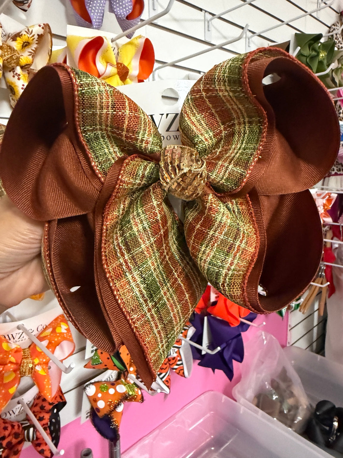 Extra Large fall plaid brown and green iBOWZ hair bow