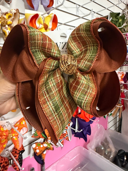 Extra Large fall plaid brown and green iBOWZ hair bow