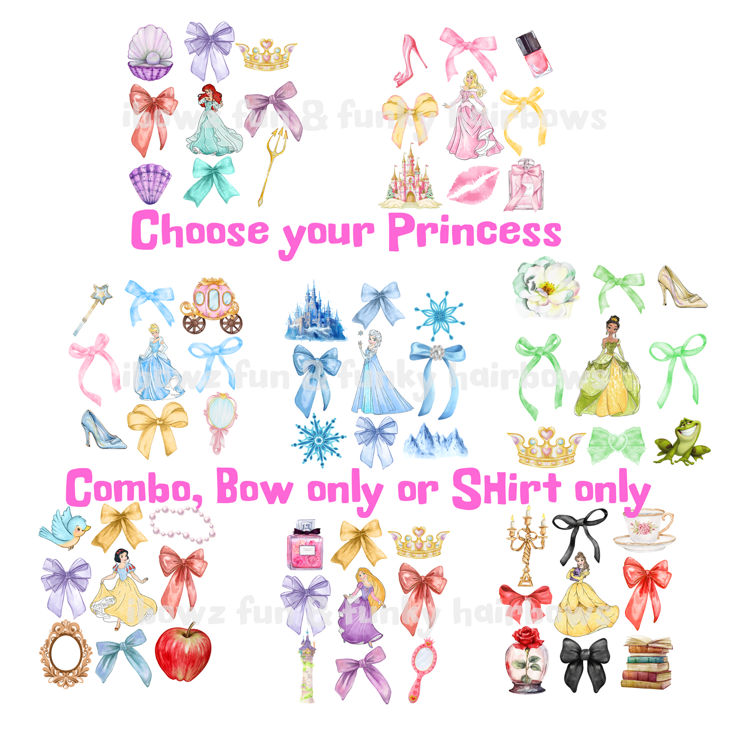 Choose your Disney Princess T- Shirt & Matching Hairbow ~ Disney Inspired Custom OOAK Exclusive Design