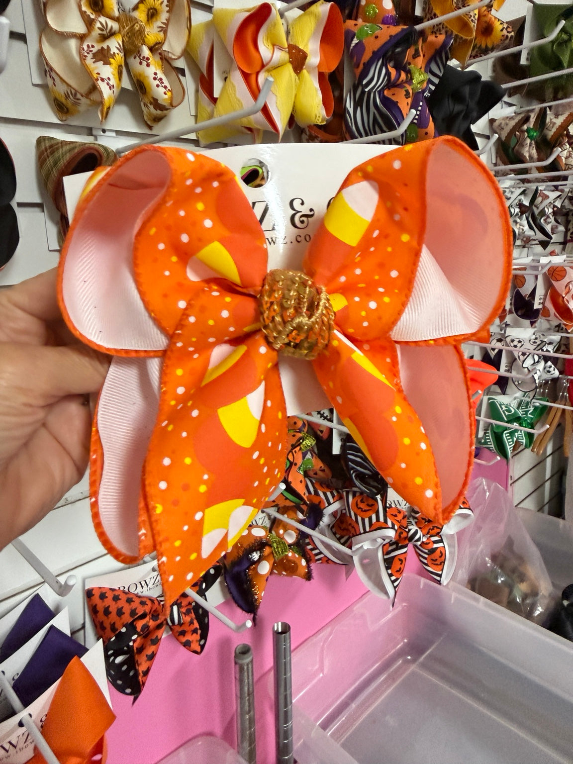 Large candy corn Halloween hairbow