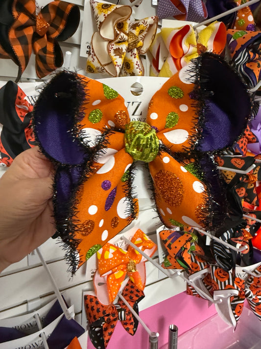 Large Halloween polkadot tinsel hairbow