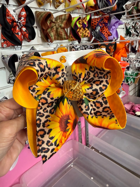 Sunflower leopard Biggie 5 inch hair bow