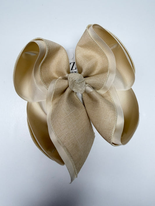 Tan denim hair bow handmade by iBOWZ