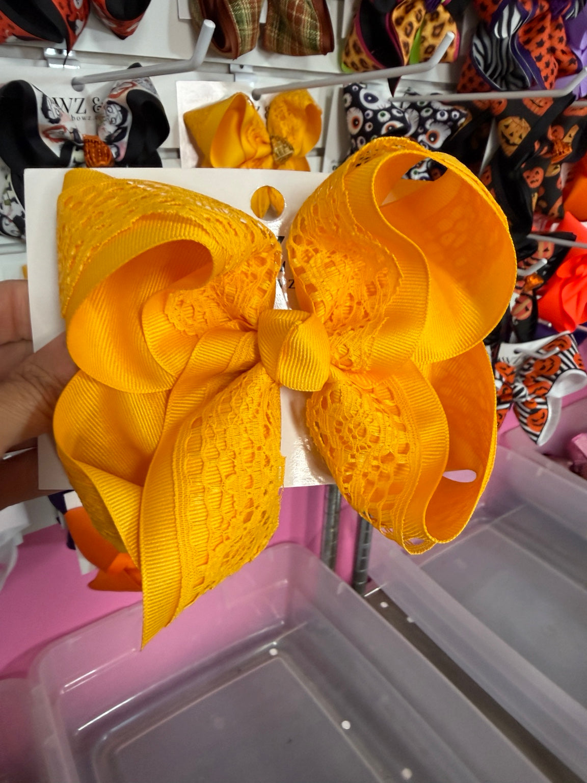 Yellow lace Biggie 5 inch hair bow