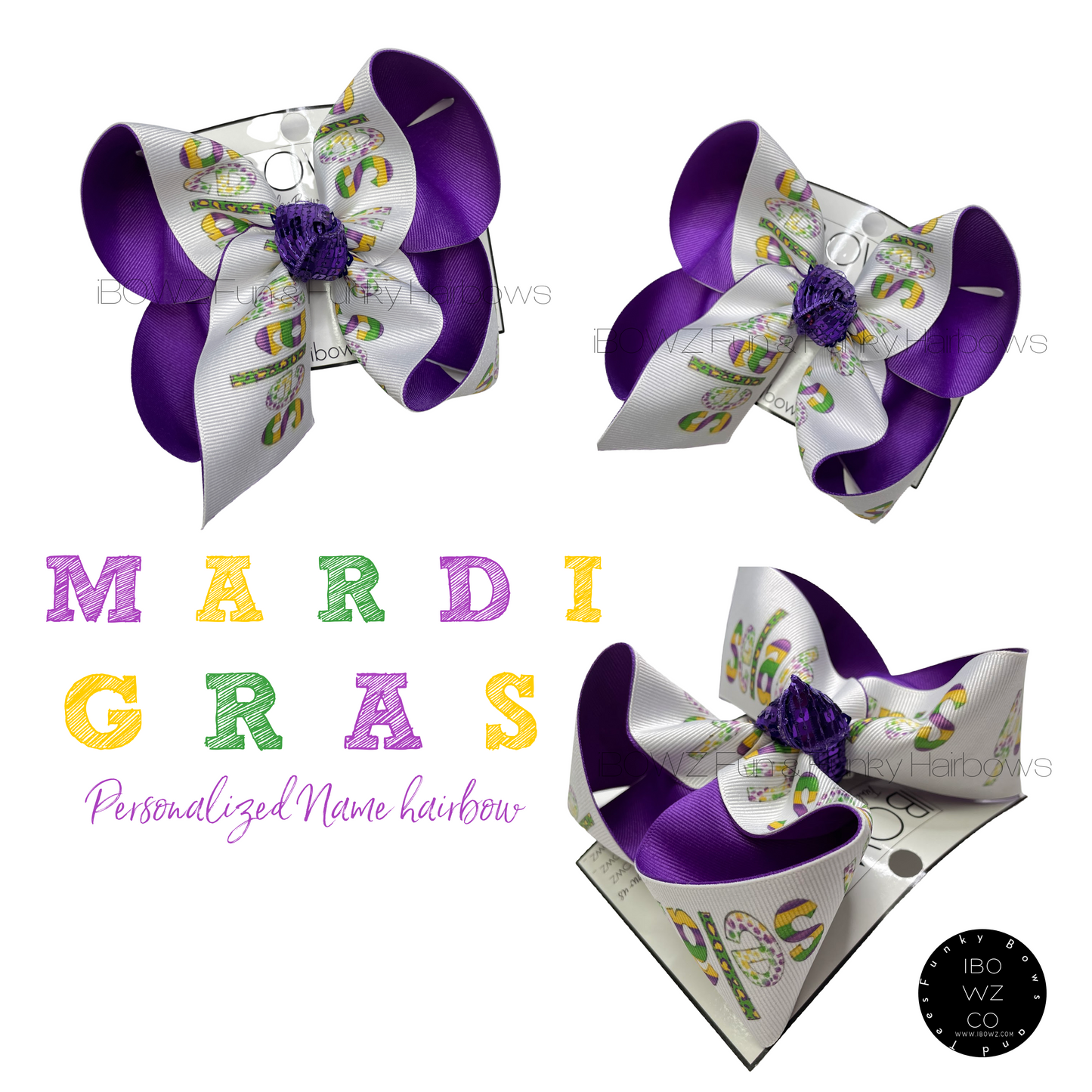 Mardi Gras Personalized Name Combo ~ Shirt and Bow ~ Exclusive iBOWZ design