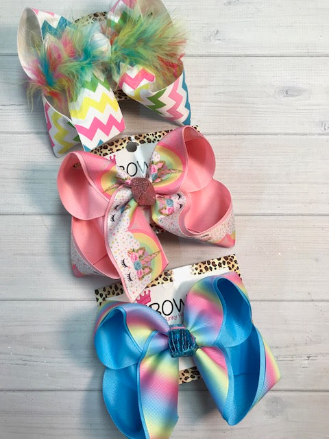 Unicorn, Chevron & Ombre Fun Spring Hair bow Bundle of 3