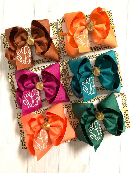 Jewel-tone Fall Monogram Triple Initial Monogram ~ Grab and Go - Bows to match all your Fall Clothes ~ Choose your bow color or collect them all