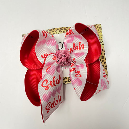 Valentines day Heart + Personalized Name Bow~ Bow Only ~ Perfect for Valentines Day ~iBOWZ