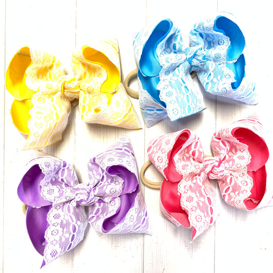 Spring Lace bows ~ Lots of Color Options~ Easter Spring Hairbows ~ Perfect for Church or Everyday