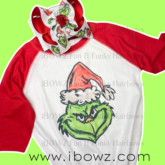 Grinchmas Time is Here! Christmas Green man Tee & Matching hairbow ~ Limited Time Only