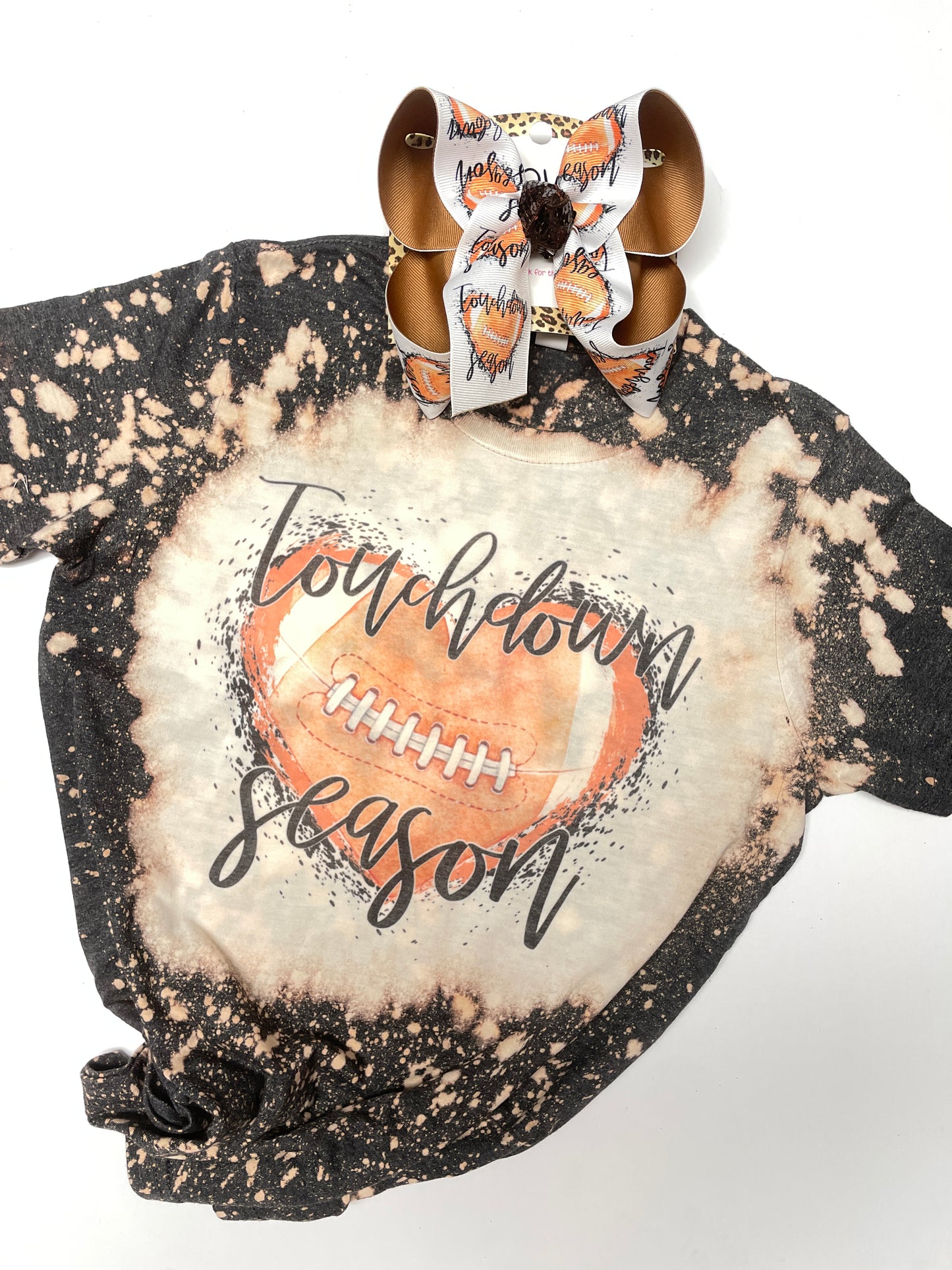 Touchdown Season ~ Football Bleached Tee & Matching OOAK Hairbow design {Bow & Tee Combo} Preorder for a Limited Time Only