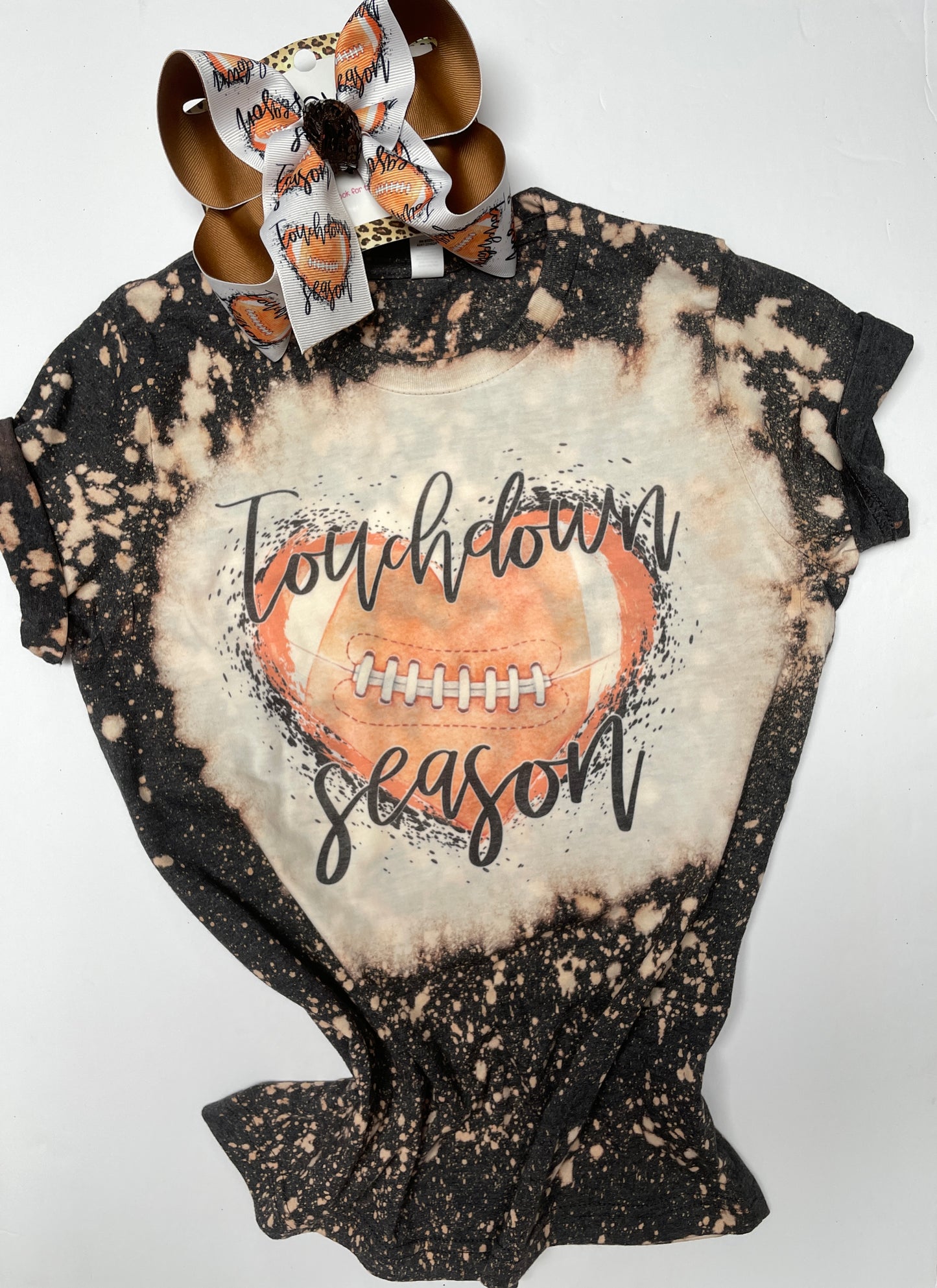 Touchdown Season ~ Football Bleached Tee & Matching OOAK Hairbow design {Bow & Tee Combo} Preorder for a Limited Time Only