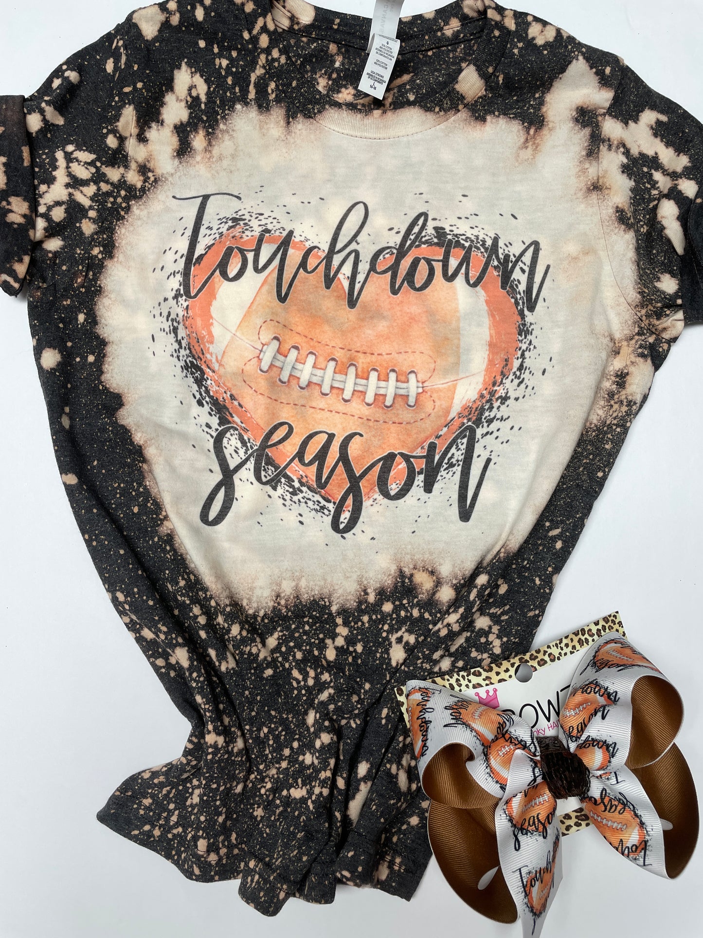 Touchdown Season ~ Football Bleached Tee & Matching OOAK Hairbow design {Bow & Tee Combo} Preorder for a Limited Time Only