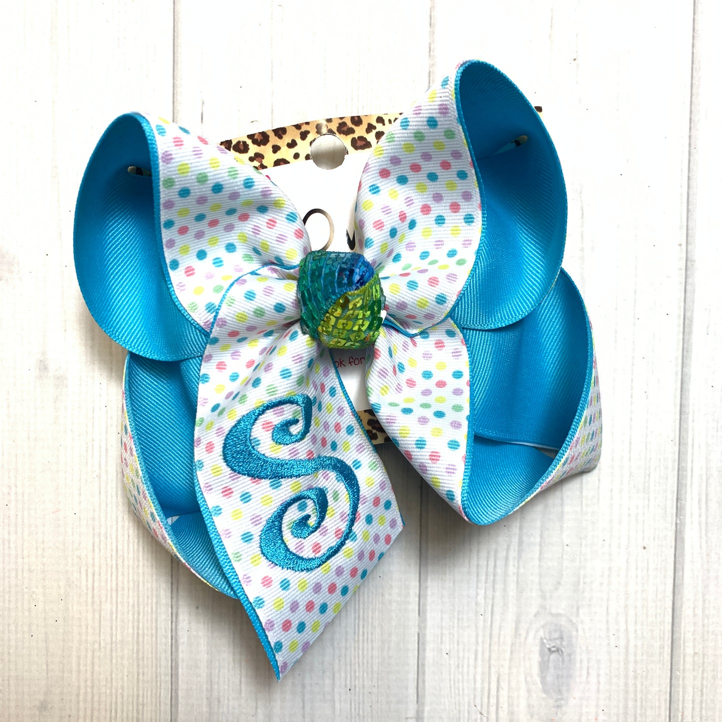 Spring Dot & Turquoise Fun Monogram bow ~ iBOWZ