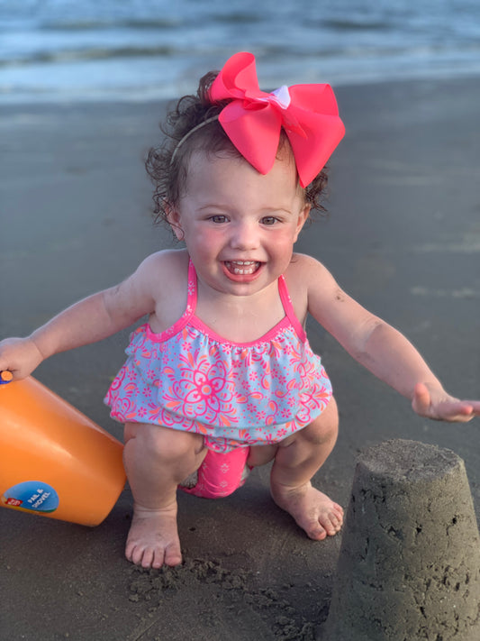 Monogram Neon solid hairbow Bundle with Triple initial Monogram Hair bow Oh MY! ~ ~Perfect Hanging around the house ~ Great For the Pool & Beach or any occasion