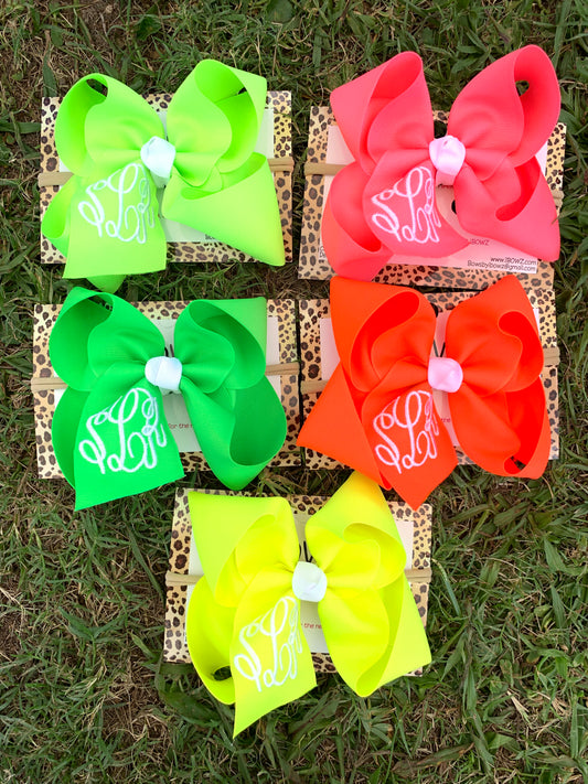 Neon Bows with Triple initial Monogram Oh MY! Choose your bow color ~ Your perfect Summer Bows~ Hairbows