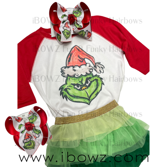 Grinchmas Time is Here! Christmas Green man Tee & Matching hairbow ~ Limited Time Only