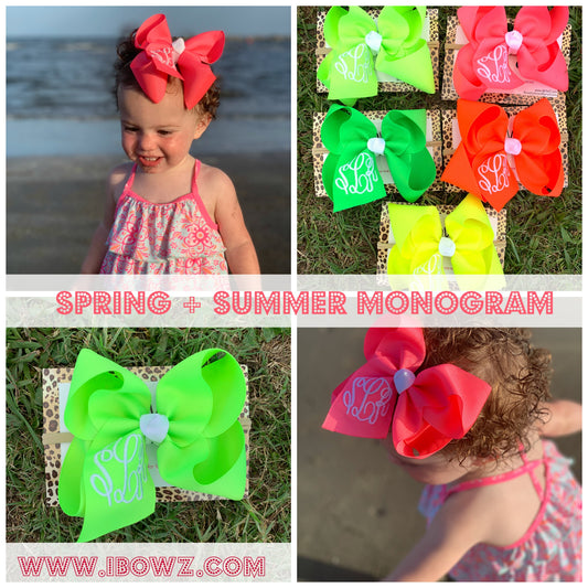 Monogram Neon solid hairbow Bundle with Triple initial Monogram Hair bow Oh MY! ~ ~Perfect Hanging around the house ~ Great For the Pool & Beach or any occasion