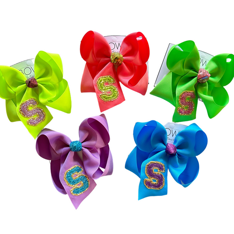 OH Patch Bows !! ~ Beautiful Bright Colors- Glitter Varsity Letter Faux Patch bows ~iBOWZ