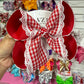 Red Gingham with White Lace Scalloped edge Hairbow  ~ Perfect for School or Sports Team ~ Ribbon Bow