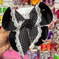 Black Swiss dot with White Lace Scalloped edge Hairbow  ~ Perfect for School or Sports Team ~ Ribbon Bow