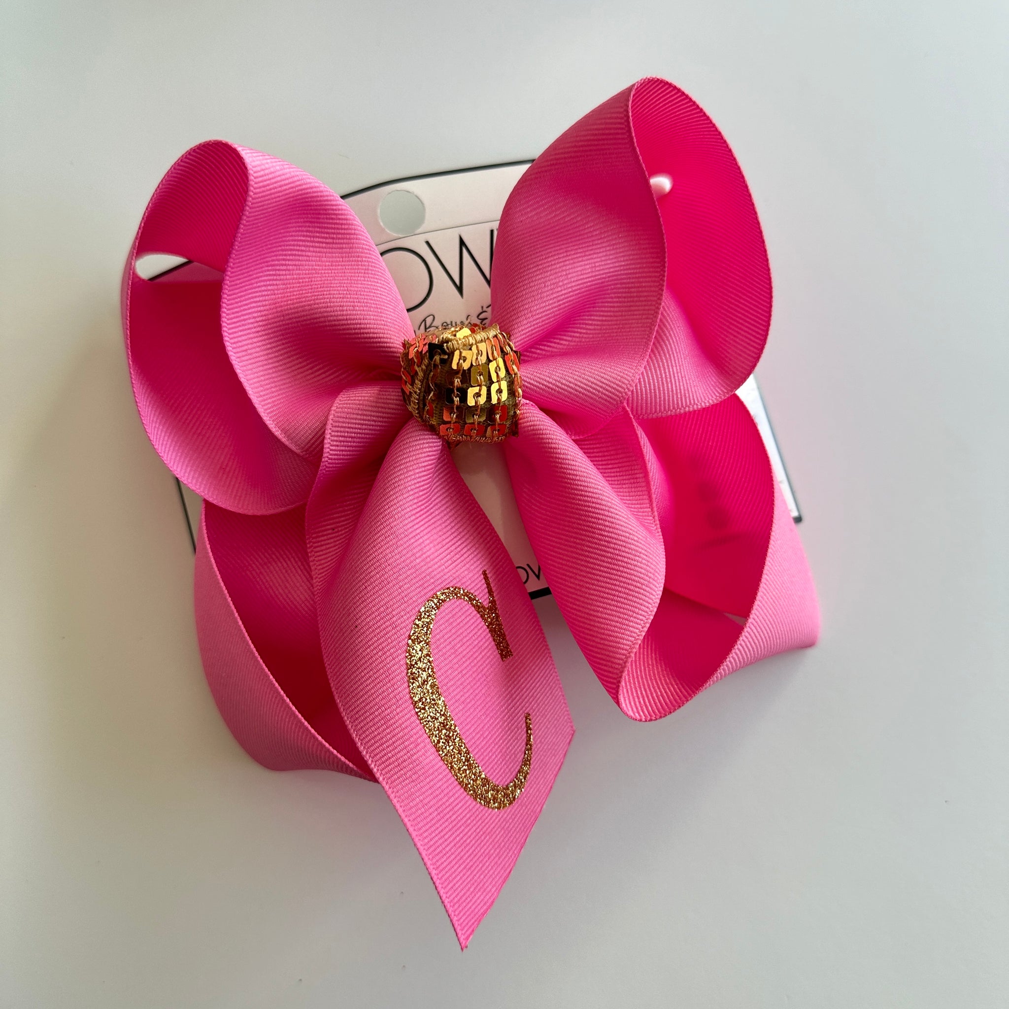 Hot Pink w/ Gold Letter- Personalized Initial Hairbows  ~ Choose your Bow size & Letter ~Handmade in the USA ~ Trendy EveryDay bows for your girls