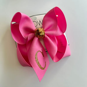 Hot Pink w/ Gold Letter- Personalized Initial Hairbows  ~ Choose your Bow size & Letter ~Handmade in the USA ~ Trendy EveryDay bows for your girls