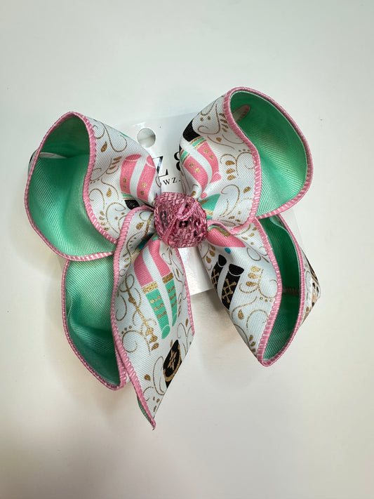 Christmas Nutcracker Pink and Mint Colored Inspired Hairbow for your Girls