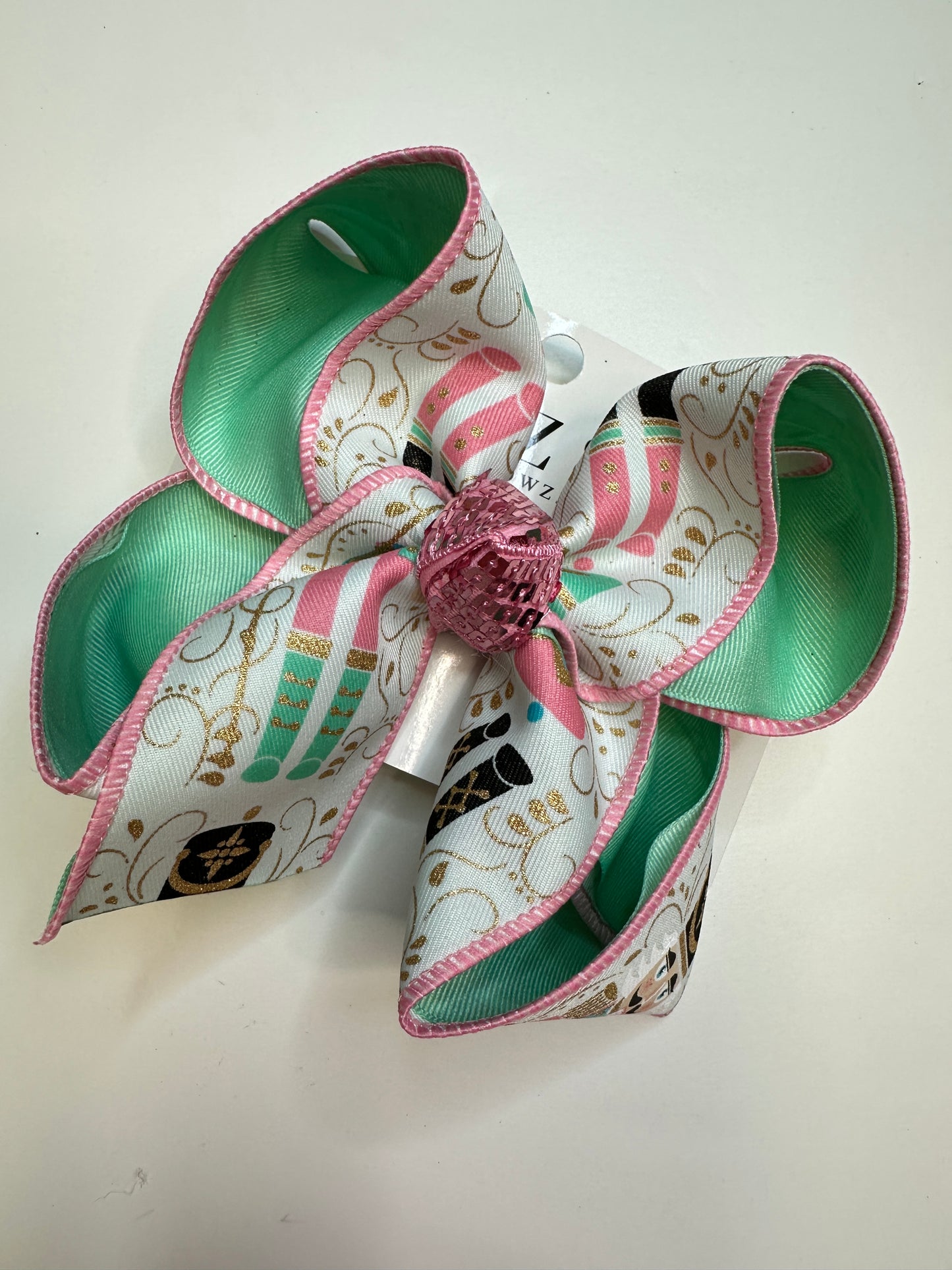 Christmas Nutcracker Pink and Mint Colored Inspired Hairbow for your Girls