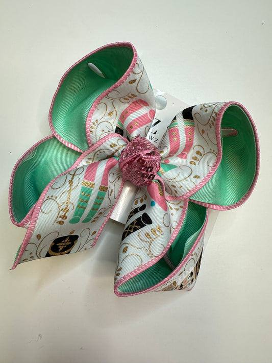 Christmas Nutcracker Pink and Mint Colored Inspired Hairbow for your Girls